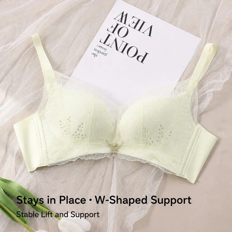Women’s Lace Wireless Push Up Soft Touch Bra Comfortable Everyday Lingerie Light Yellow