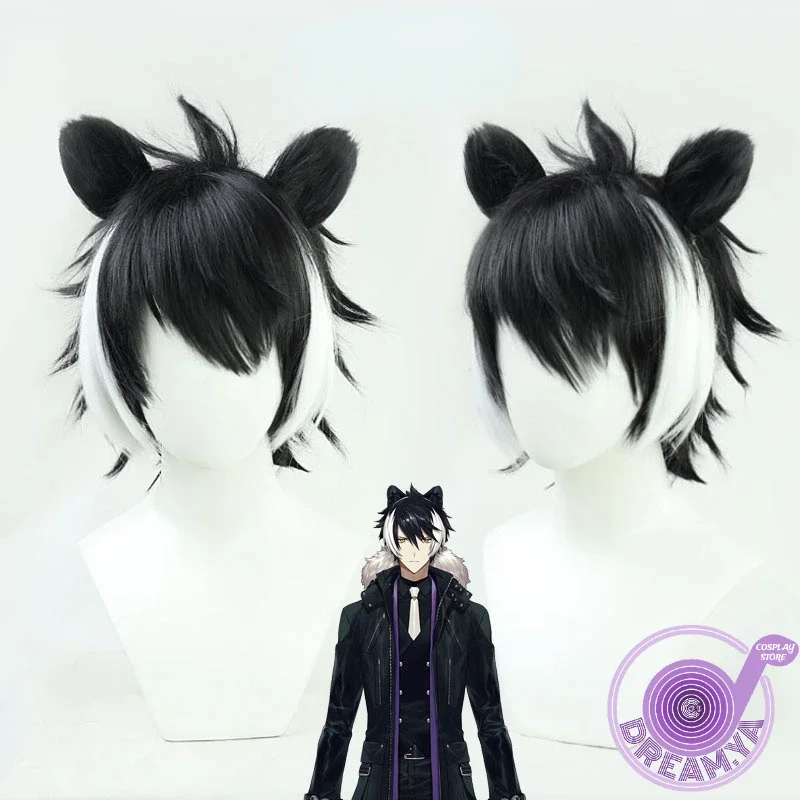 Kageyama Shien Cosplay Wig Vtuber Youtuber Black White Short Anime Synthetic Hair Halloween Carnival Party Role Play + Wig Cap