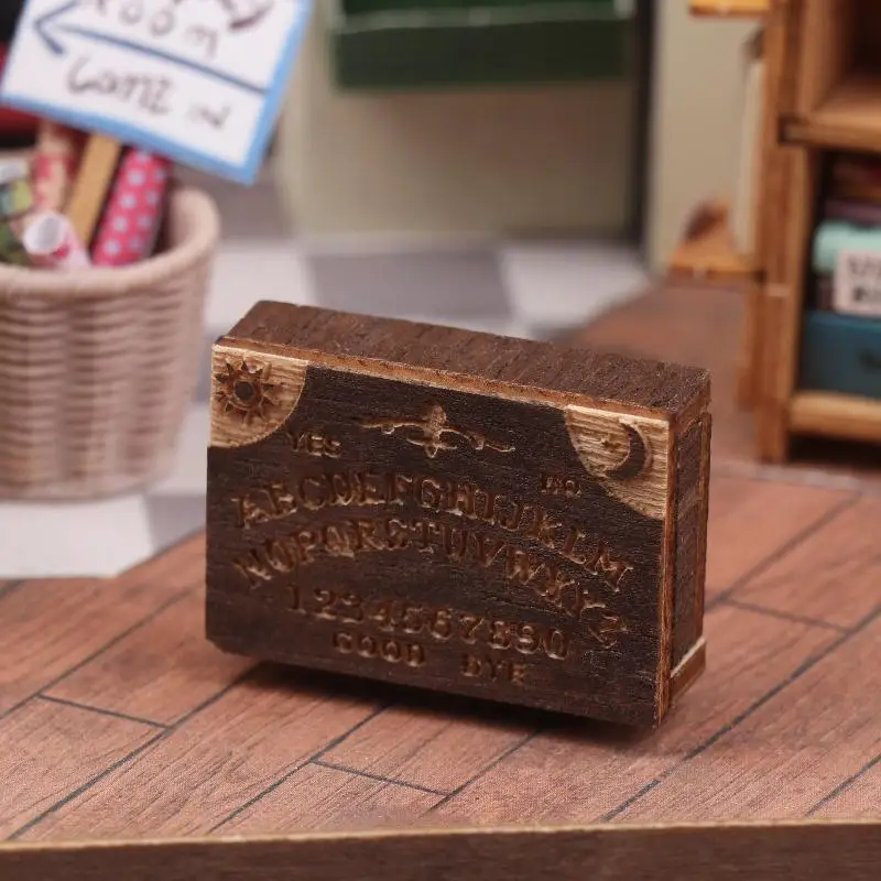 New Sale Retro Mini Wooden Ouija Board With Drawer Miniature Spirit Board Micro Landscape Scene Ornament Home Desktop Decoration