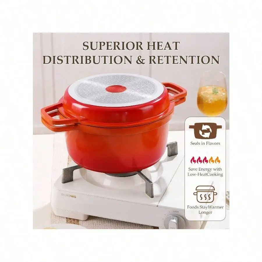 2-In-1 Pre-Seasoned Cast Dutch Oven Pot With Skillet Lid Cooking Pan, Cast Iron Skillet Cookware Pan Set With Dual Handles, Indo