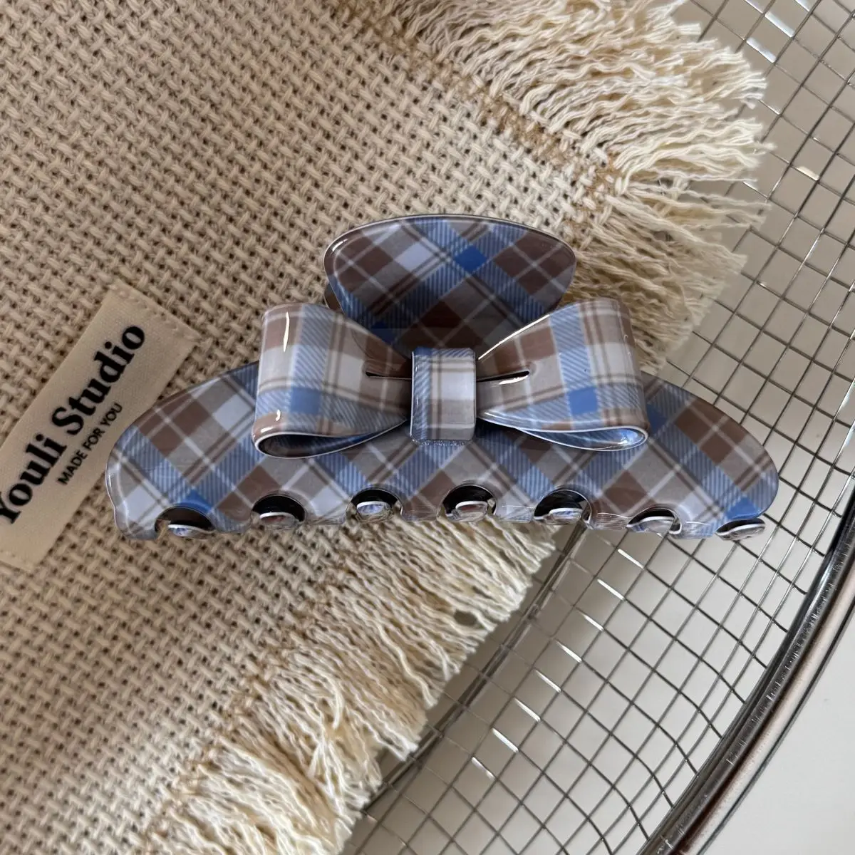 Hair Claw Clip Bow Plaid Polka Dot Resin Multicolor Non Slip Strong Grip Elegant Updo Accessories for Women Daily Portable