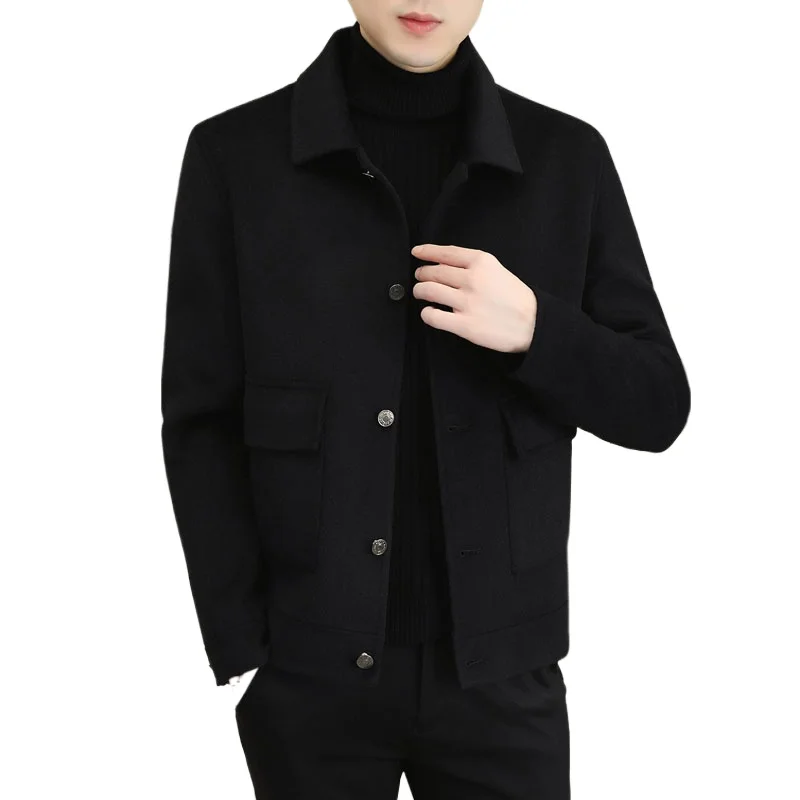 High Quality Autumn and Winter Short Double-sided Fashion Handsome Men\'s 2024 New Hand-stitched Single-breasted Lapel Wool Coat