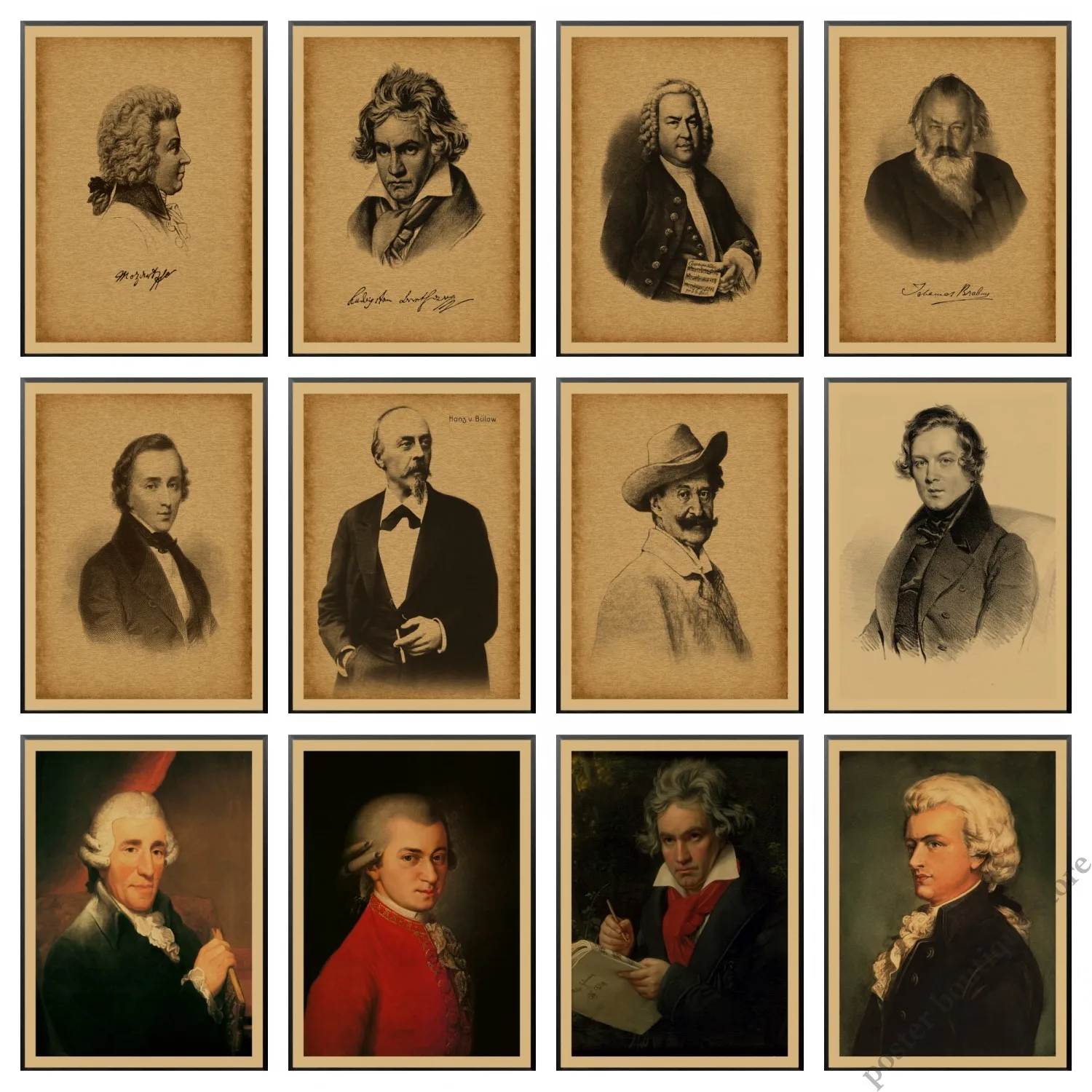 Beethoven, Mozart, bach, Chopin Musik Komponist druckt, Kraft papier Poster Wand dekorative Gemälde