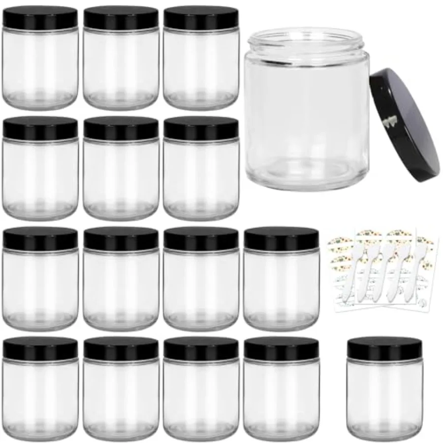 

8 oz Glass Jars with Plastic Lids - 15 Pack 240 ml Round Empty Candle Containers Jars Canning Jar for Candle Making Spice Food