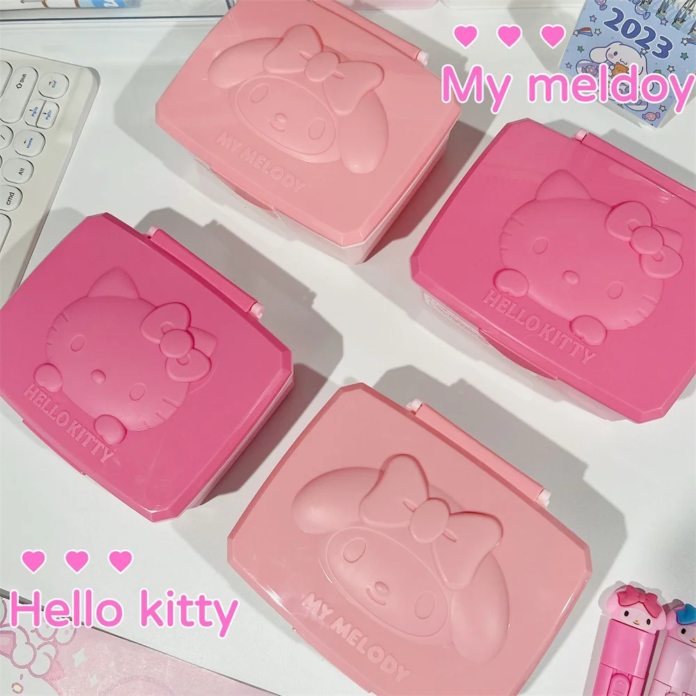 Genuine Sanrio Hello Kitty Melody Storage Box Cartoon Kt Cat Flip Cover Cotton Swabs Hair Clip Band-Aid Stationery Organize Gift