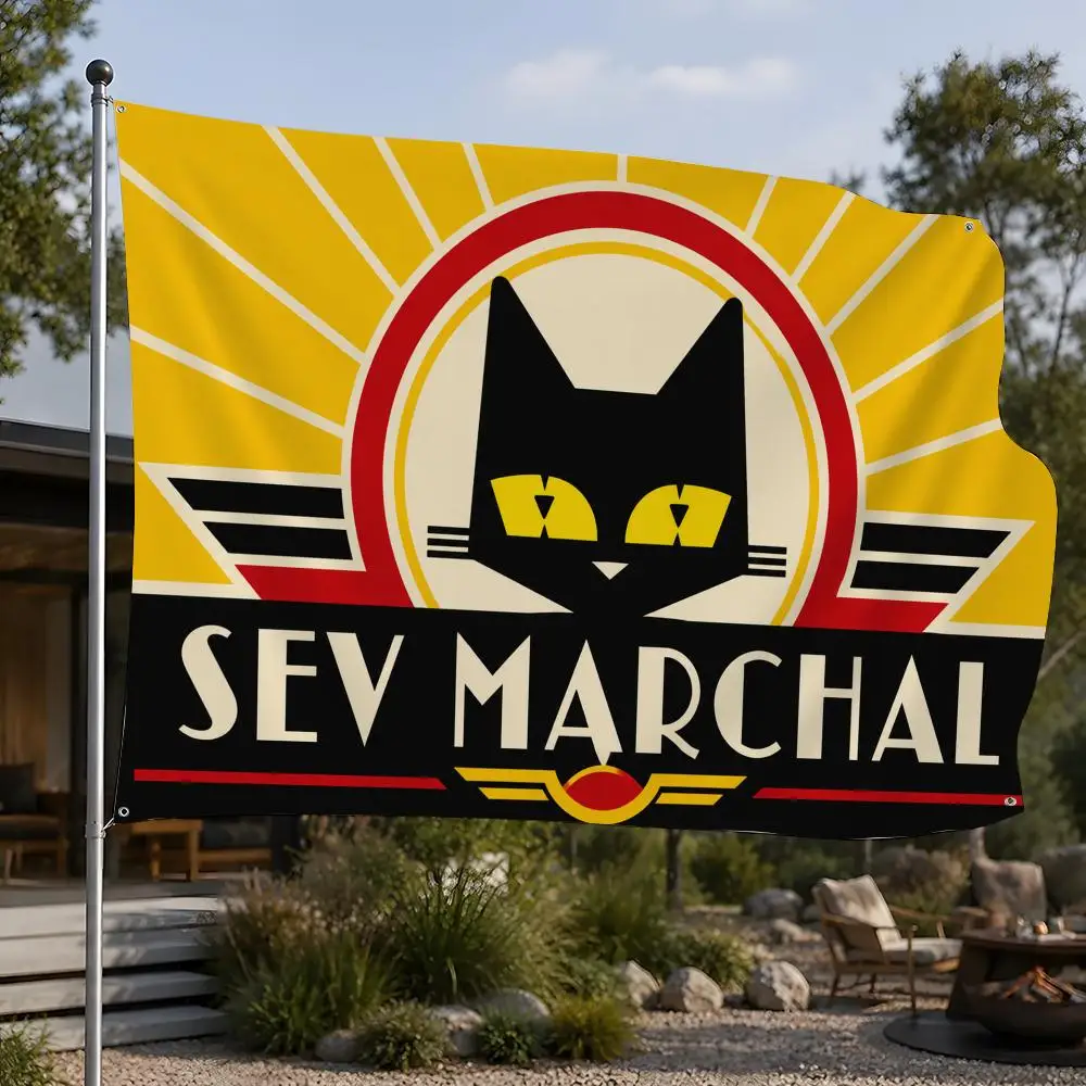 Black Cat S-SEV M-Marchal Flags Flags Minimalist Fabric   Outdoor Garden Banner Hanging Sign for Shop Home Decor