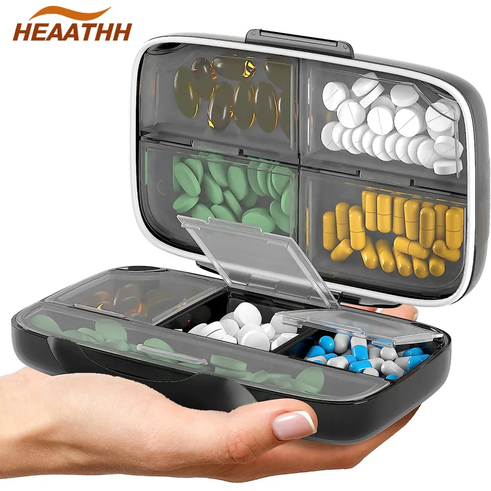 

Travel Pill Organizer Big 8 Grid Compartments Pill Holder Box, Portable Pill Container Case, Daily Weekly Medication Organizer