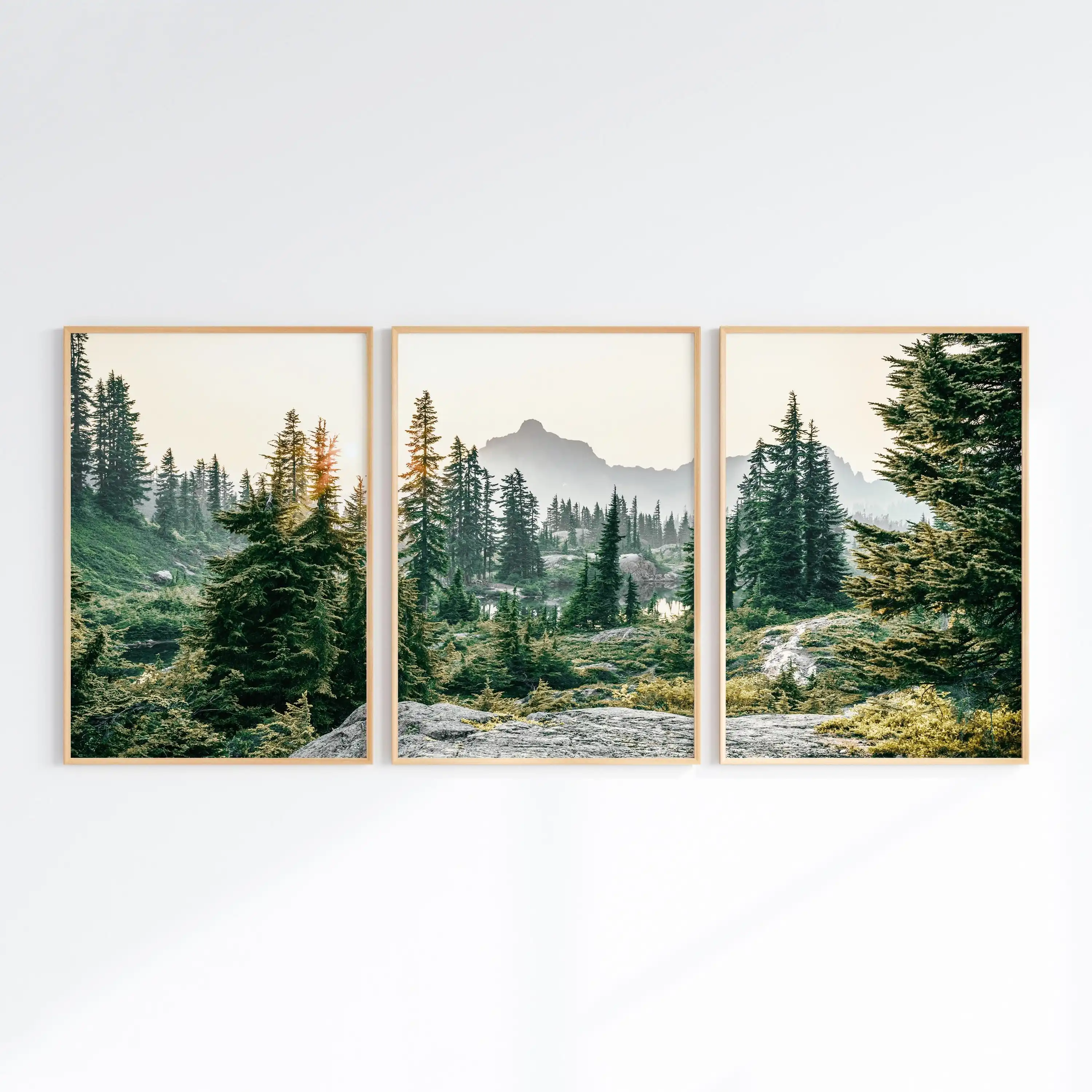 Mountain Set of 3 Prints Printable Nature Landscape 3 Pieces Wall Art Green Nature Photography Set Nordic Forest Poster Gift