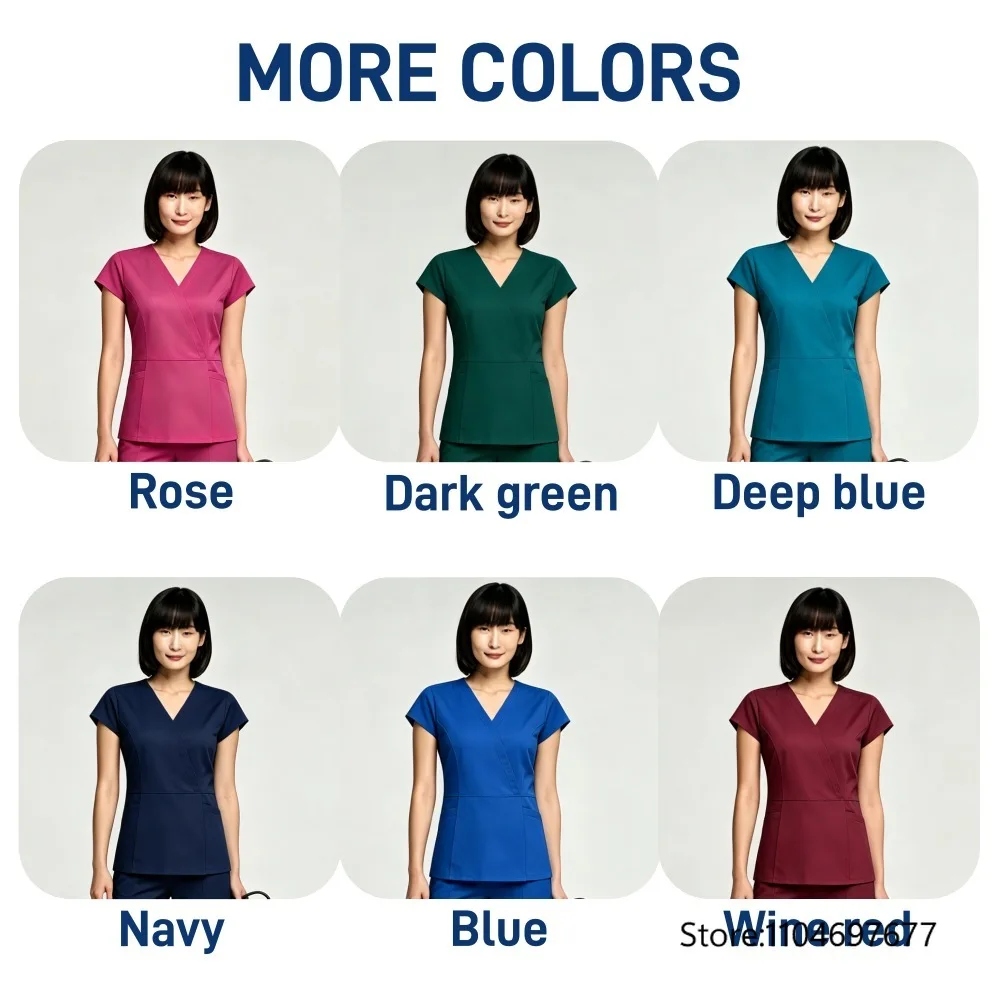 Scrubs Set Nurse Medical Uniforms Doctor Surgery Overalls Beauty Salon Workwear Short Sleeve V-neck Tops+Pants Sets Women Unisex view 2