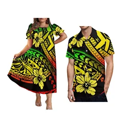 Summer Puffy Sleeve Microsian Mumu Women's Dress Loose Casual New Puffy-Hemline Party Polynesian Dress