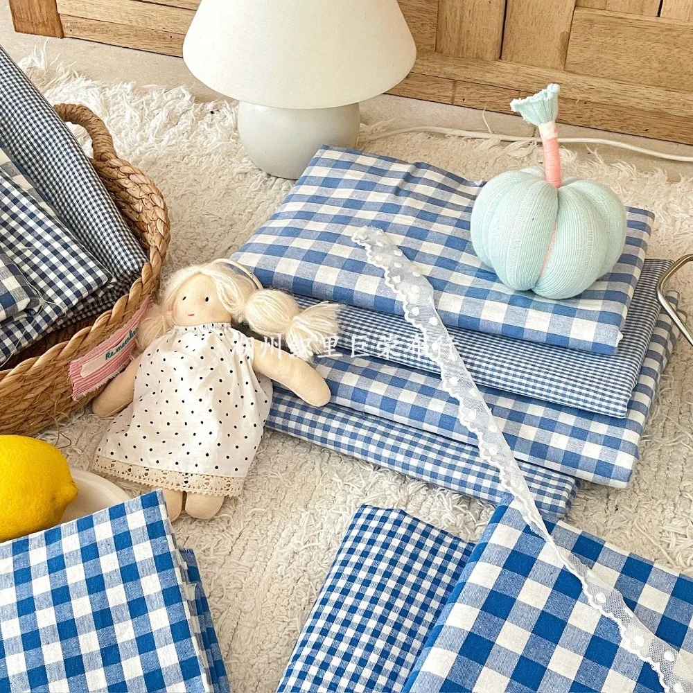 140x50cm Blau Karierter Gewaschener Baumwollstoff für Damen und Kinder, DIY Kleidung, Taschen, Nähen, Textilzubehör – Detail 4