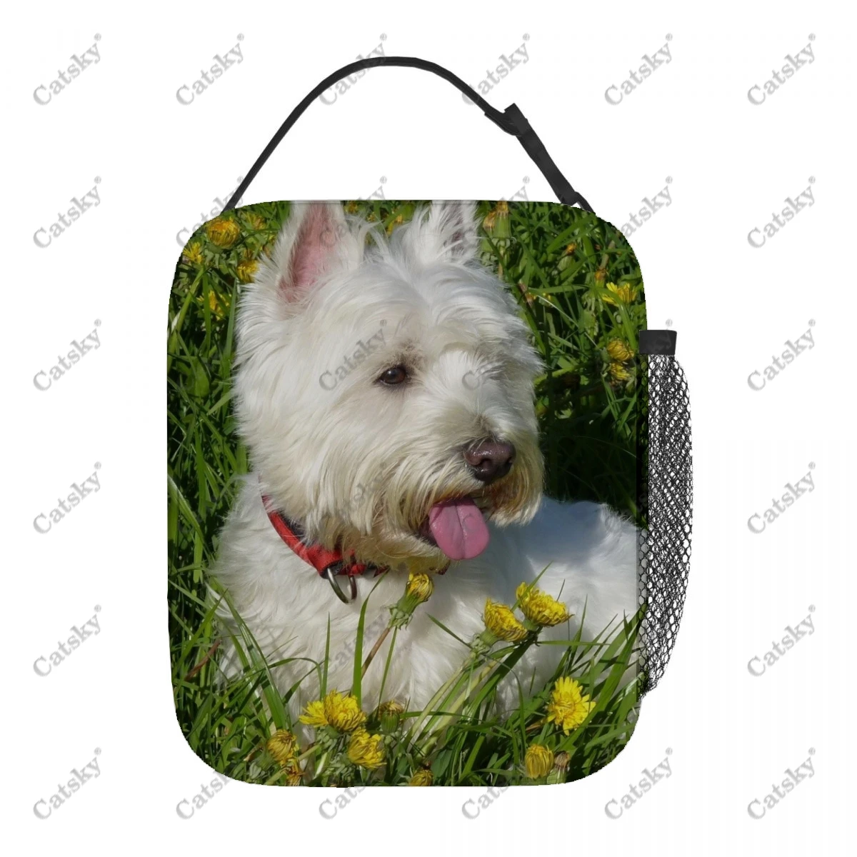 West Highland White Terrier Portable aluminum foil thickened insulated meal bag printed waterproof insulated lunch tote bags