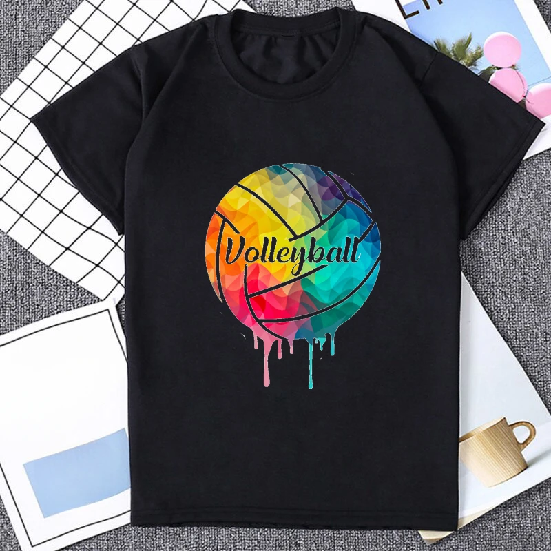 heavyweight Harajuku Colorful Volleyball Printed Man Cute Colorful Ball Streetwear Hip Hop Breathable and Comfortable Clothing