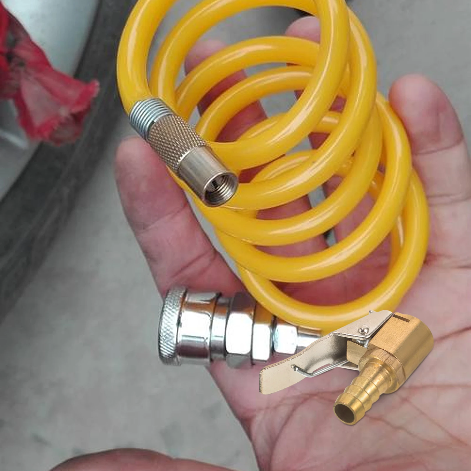 

8Mm Car Tire Inflator Air Chuck Connector Pneumatic Pump Brass Hose Adapter Industrial Garage Use Copper Silver