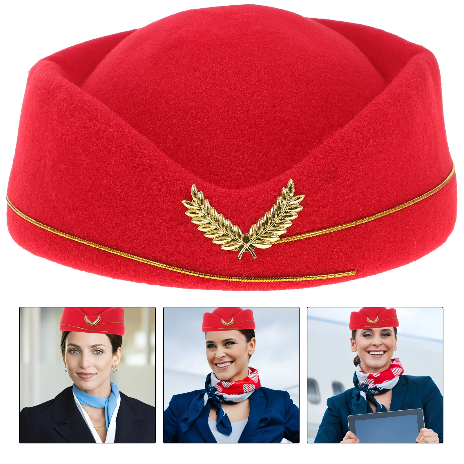 

Red Flight Attendant Beret Stewardess Hat Lightweight Comfortable Women Airplane Accessories Badge Performance Props