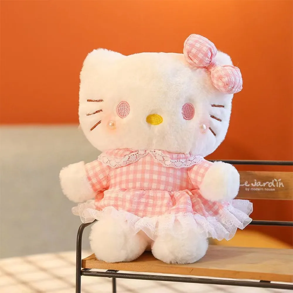 لعبة القط HelloKitty أفخم لفتاة ، تنورة منقوشة لطيف ، وسادة دمية ، هدية عيد ميلاد ، الديكور