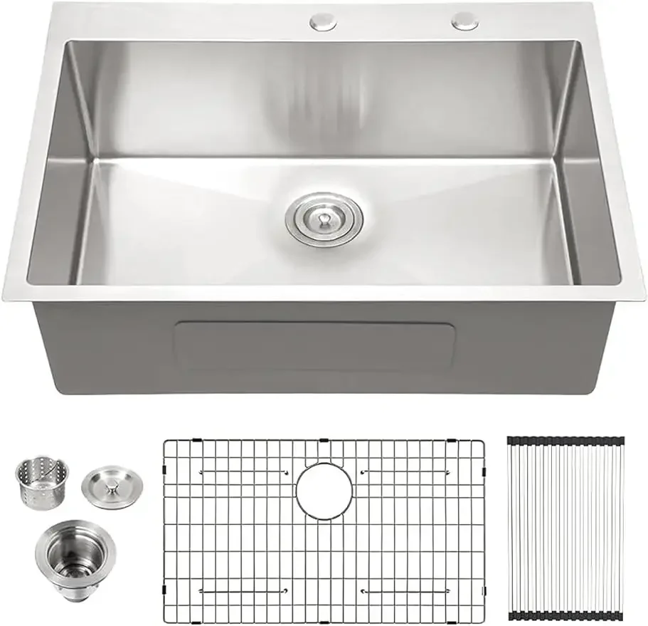 

28 Kitchen Sink Drop In - Lordear x 22 Single Bowl Stainless Steel 16-Gauge Tight Radius