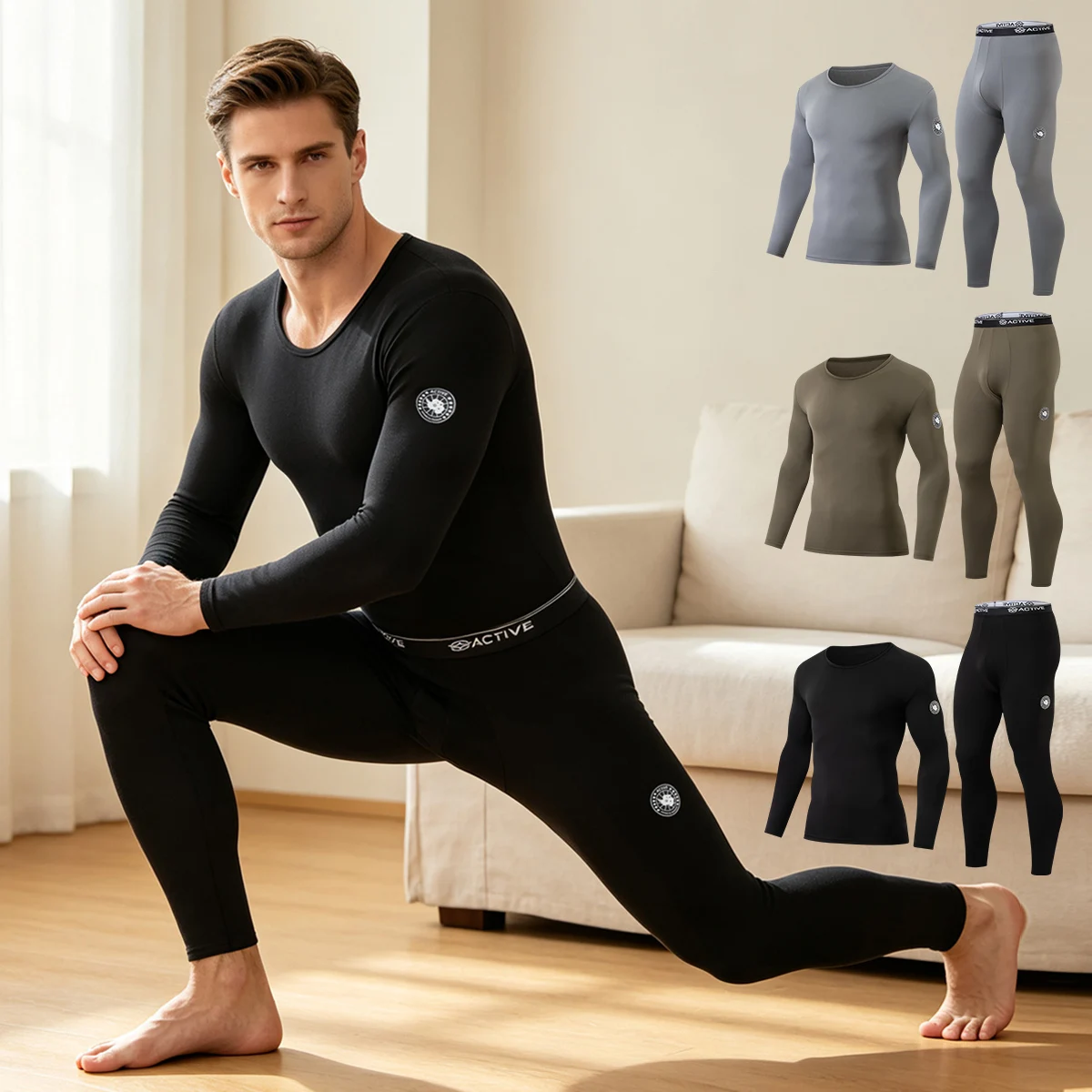 2piece Men's And Teenagers' Autumn And Winter Fashion Logo Printed Thermal Underwear Set Comfortable Sports And Fitness Base Set