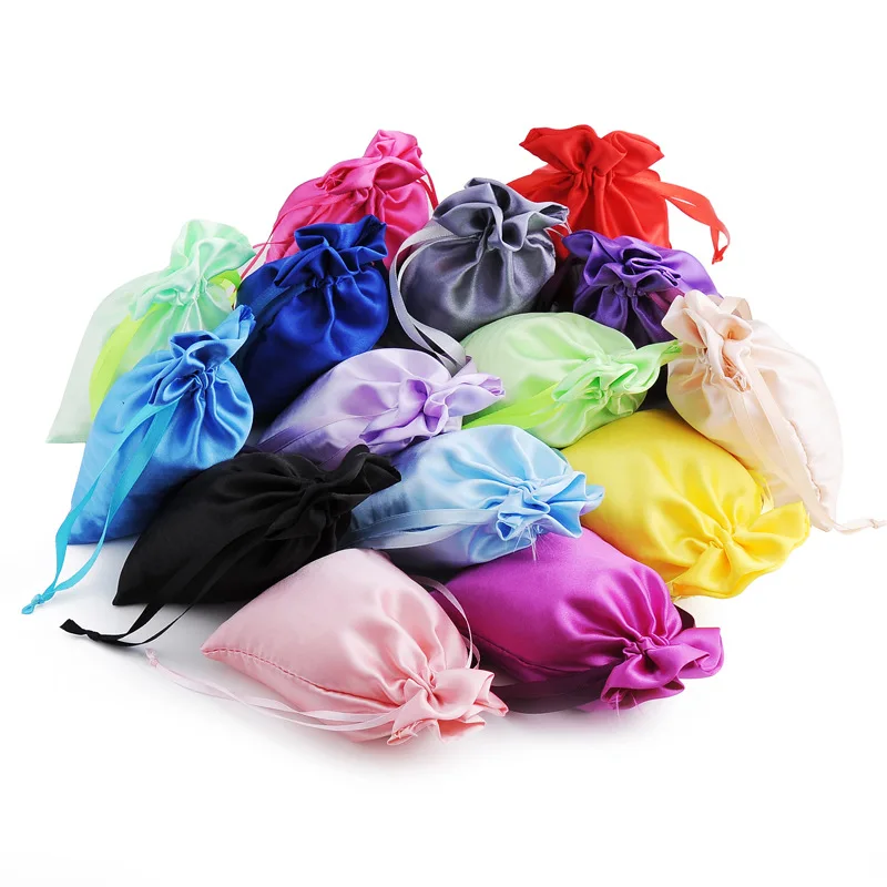 10Pcs Silk Gift Bags Jewelry Packaging Satin Drawstring Pouch Bags Candy Favor Bag Bridal Shower Wedding Party Supplies