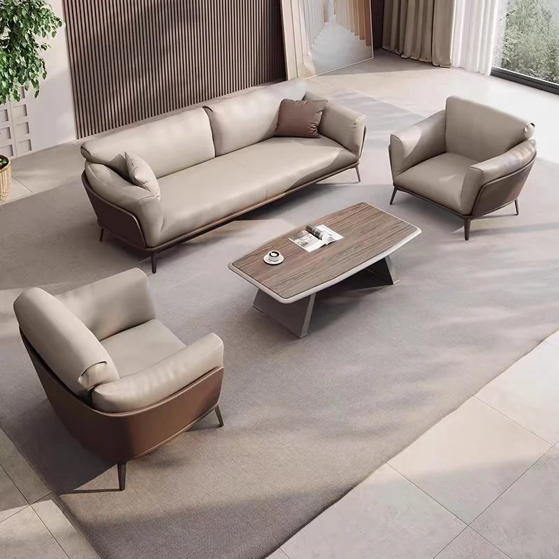

Luxury Modern American Style Leather Office Visitor Negotiation Sofa Set Commercial Furniture for Home Office and Living Room