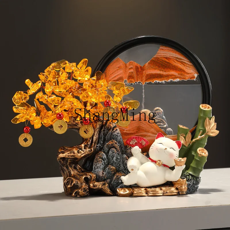 

PYH crystal fortune tree quicksand painting lucky cat ornament living room entrance front desk decoration