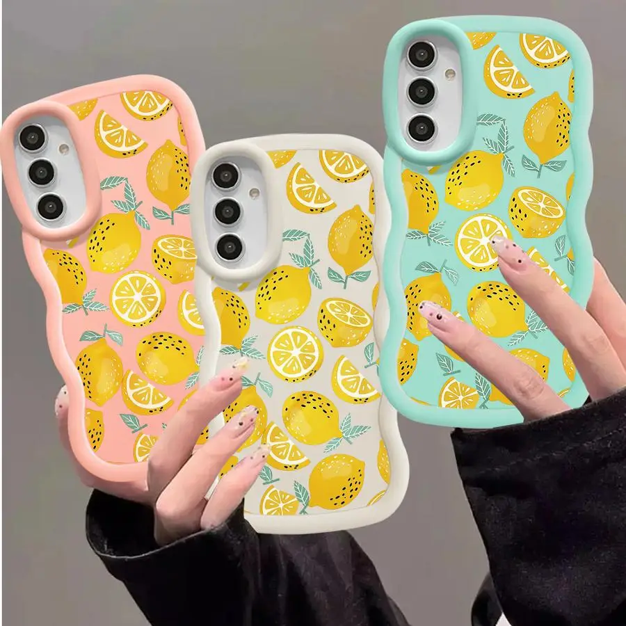 Lemon Geometric Phone Cover Case for Samsung Galaxy A17 A11 A20 A14 A03 A13 A50 A16 A05 A15 A04 A73 A12 A30 A55 A35 A52 A02s