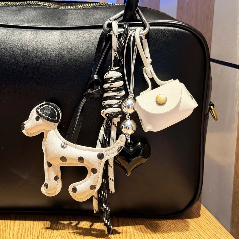 PU Leather Mini Bag Pendant Key Chain Rope Spotted Dog Dalmatian Dog Charm Gift DIY Dog Leather Bag Keychains