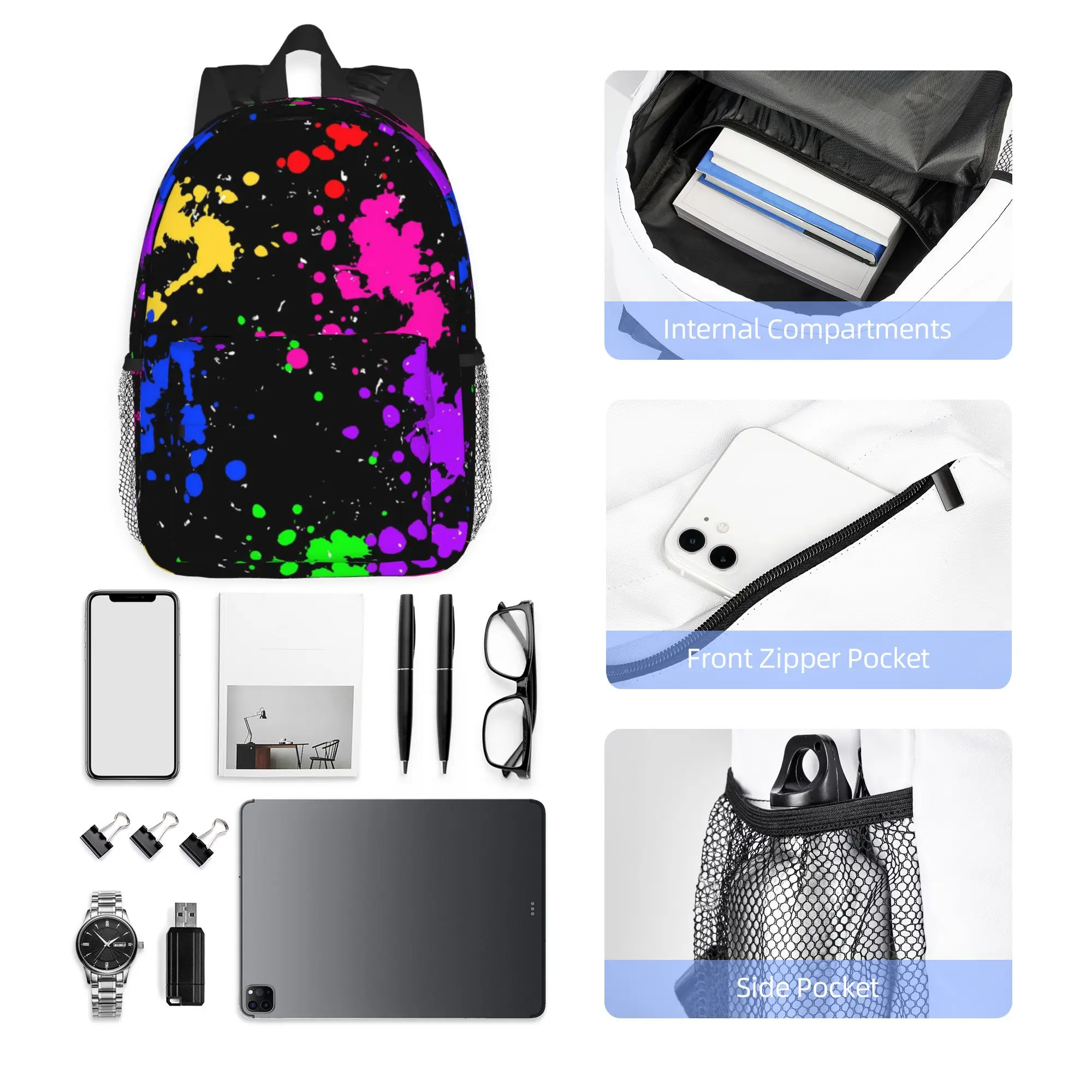 Colorful Graffiti Splatter Print  Backpack Hot Sale Daypack Boys Girls BookBag Shoulder Bags for Men Women School Bag