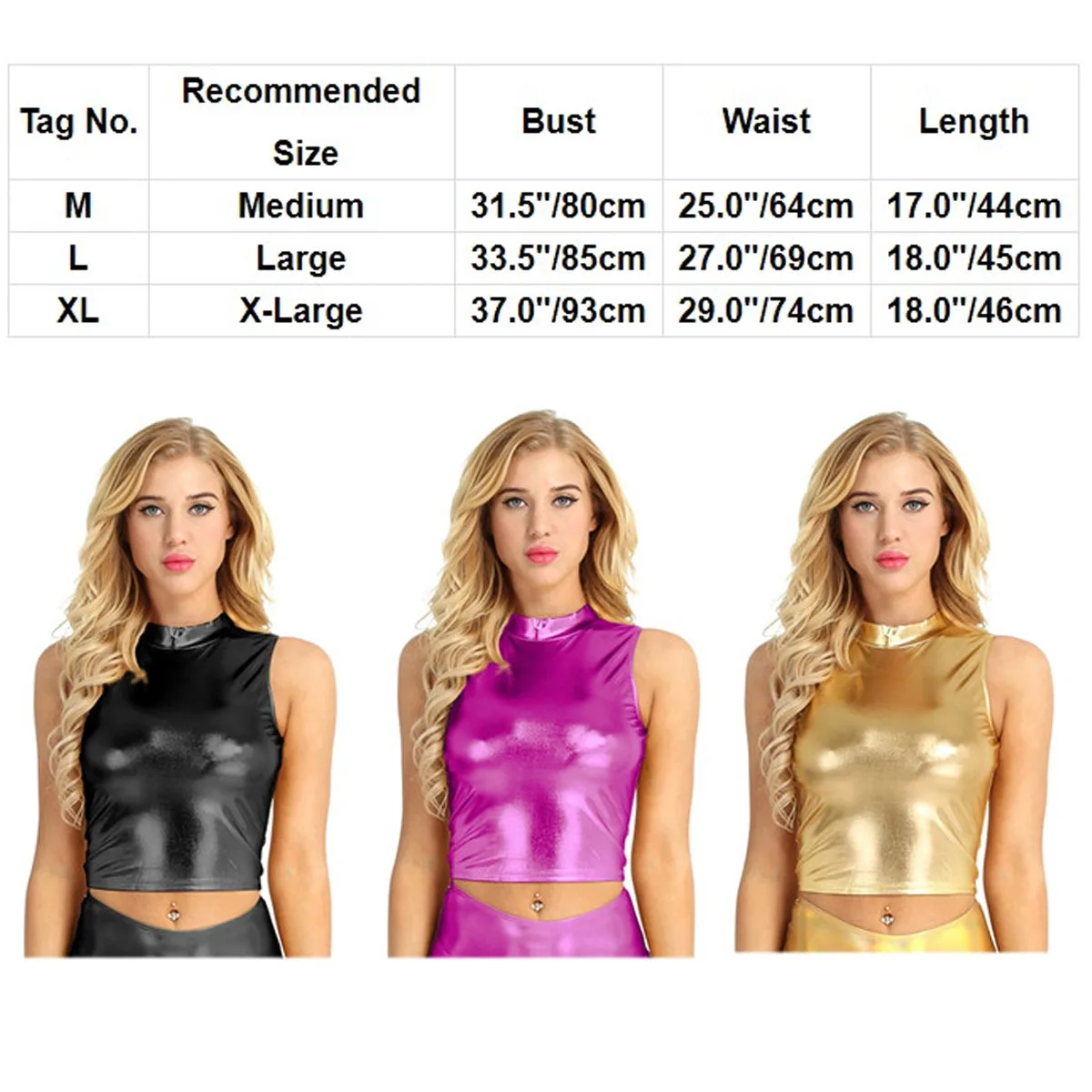 Women Latex Leather Sexy Tank Crop Top Sleeveless Mock Neck Tops Festival Rave Clothes Nightclub Pole Dance Performance Costume