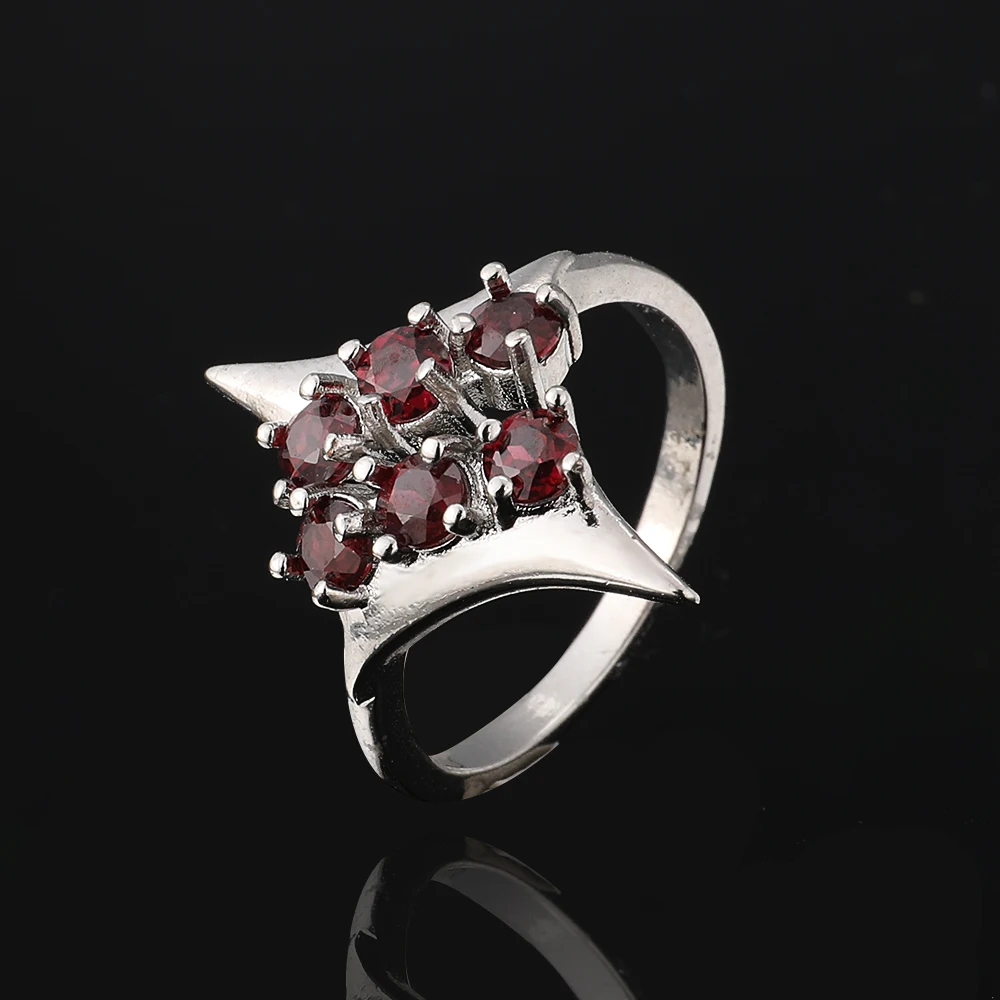 100% natural garnet gem four-pointed star ring, suitable for women adjustable copper-plated silver ring, for parties and gifts