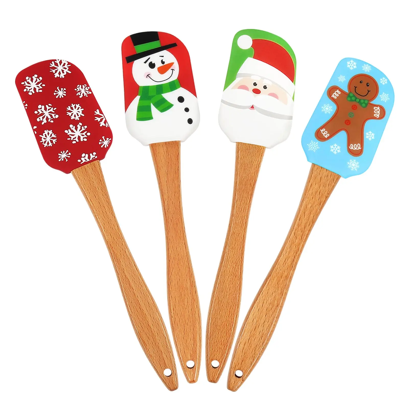 

4 pcs Christmas Silicone Spatula, , Christmas Spatulas with Wooden Handle for Baking, Supplies for Cooking, Gifts and Decoration