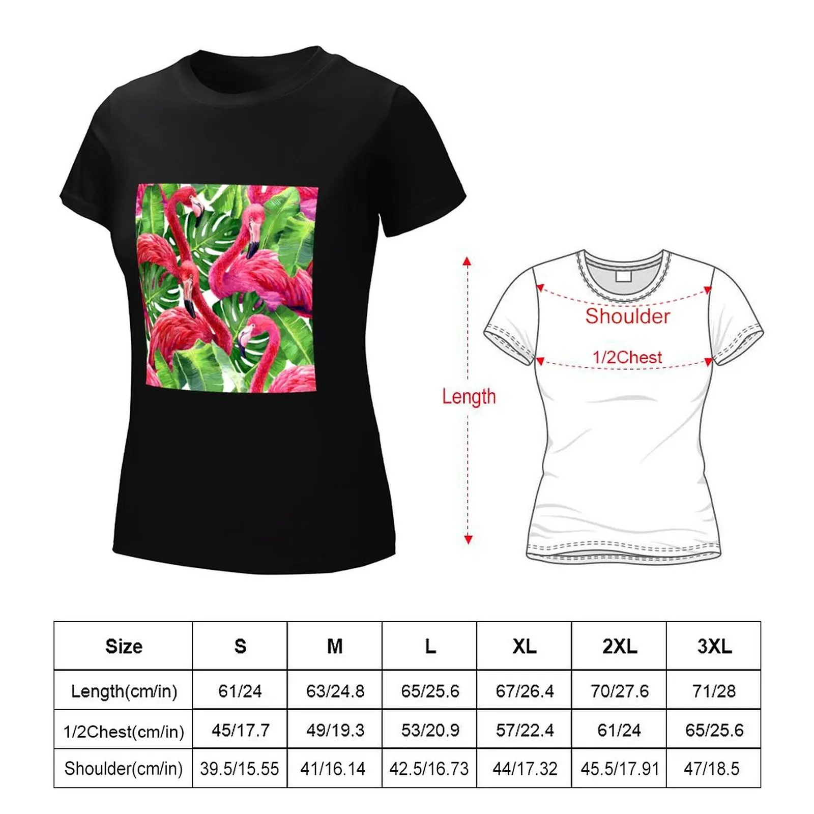 hot pink flamingoes tropical forest leaves T-Shirt summer tops anime clothes tees white t-shirt dress for Women sexy