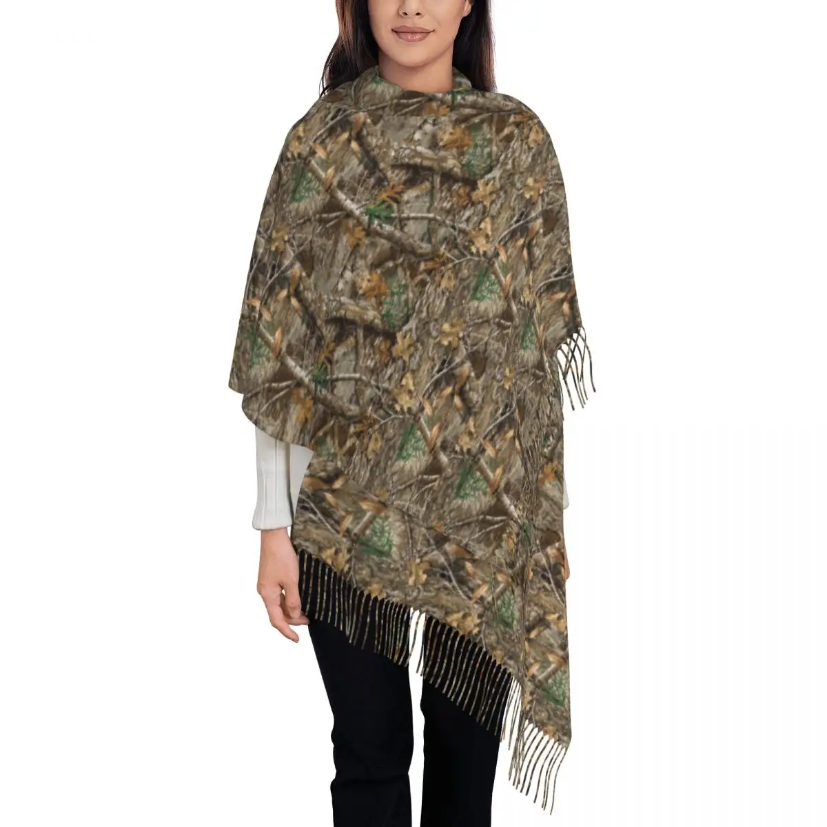

Real Tree Camouflage Camo Pattern Tassel Scarf Women Soft Shawls Wraps Female Winter Fall Scarves