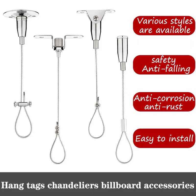 4pcs 1.5mm Automatic Hanging Code Stainless Steel Wire Rope Cable Suspension Kit With Locker Safety Load 30kg Adjustable 0.5-3M