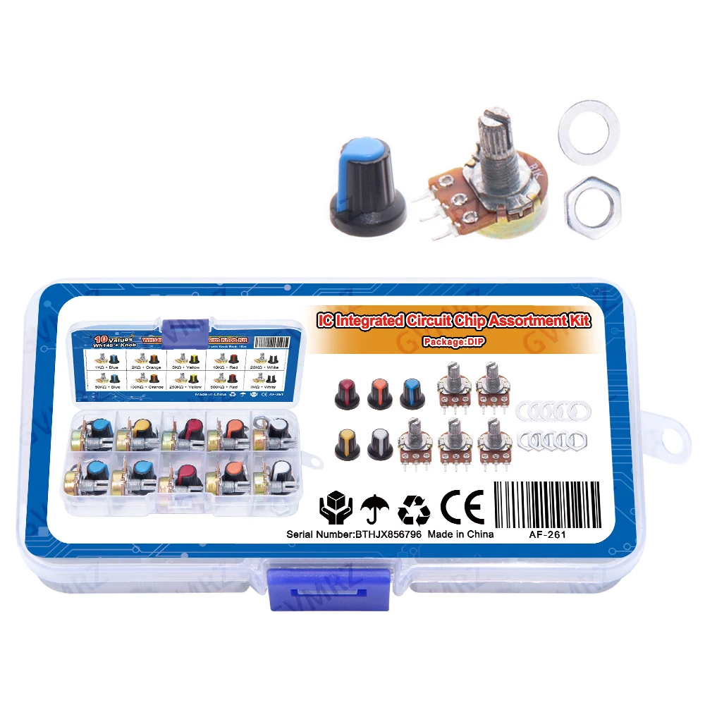 10Values WH148 Potentiometer Kit 15mm 3PIN with Knobs for Audio Equipment & DIY Circuit Adjustment 3P 15MM