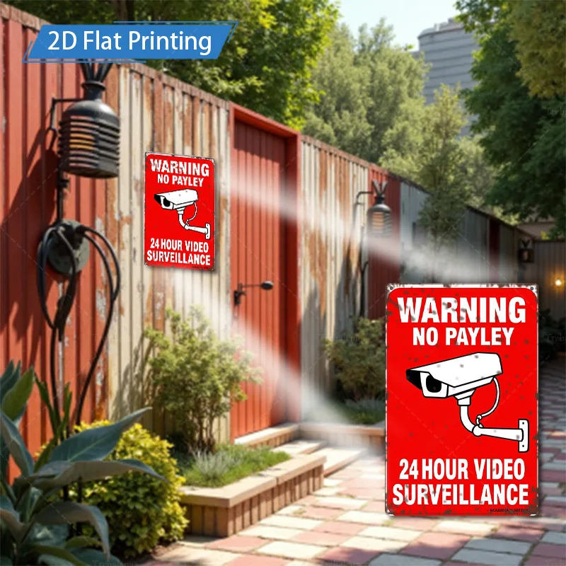1 قطعة 8x12 بوصة علامة معدنية 2D علامة تحذير مطبوعة مسطحة-24 ساعة للمراقبة بالفيديو جدار معدني الفن #5