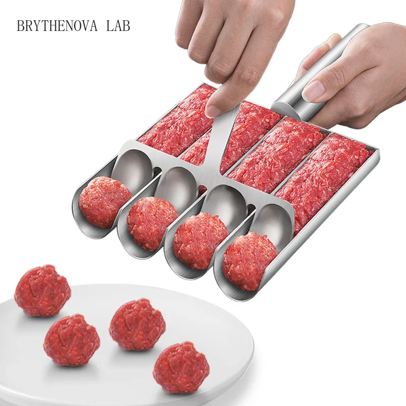 304 Stainless Steel Rice-meat Dumplings Maker Household Fish Ball Shrimp Sliding Meat Die Ball Maker Mold with Meat Dish Scoop