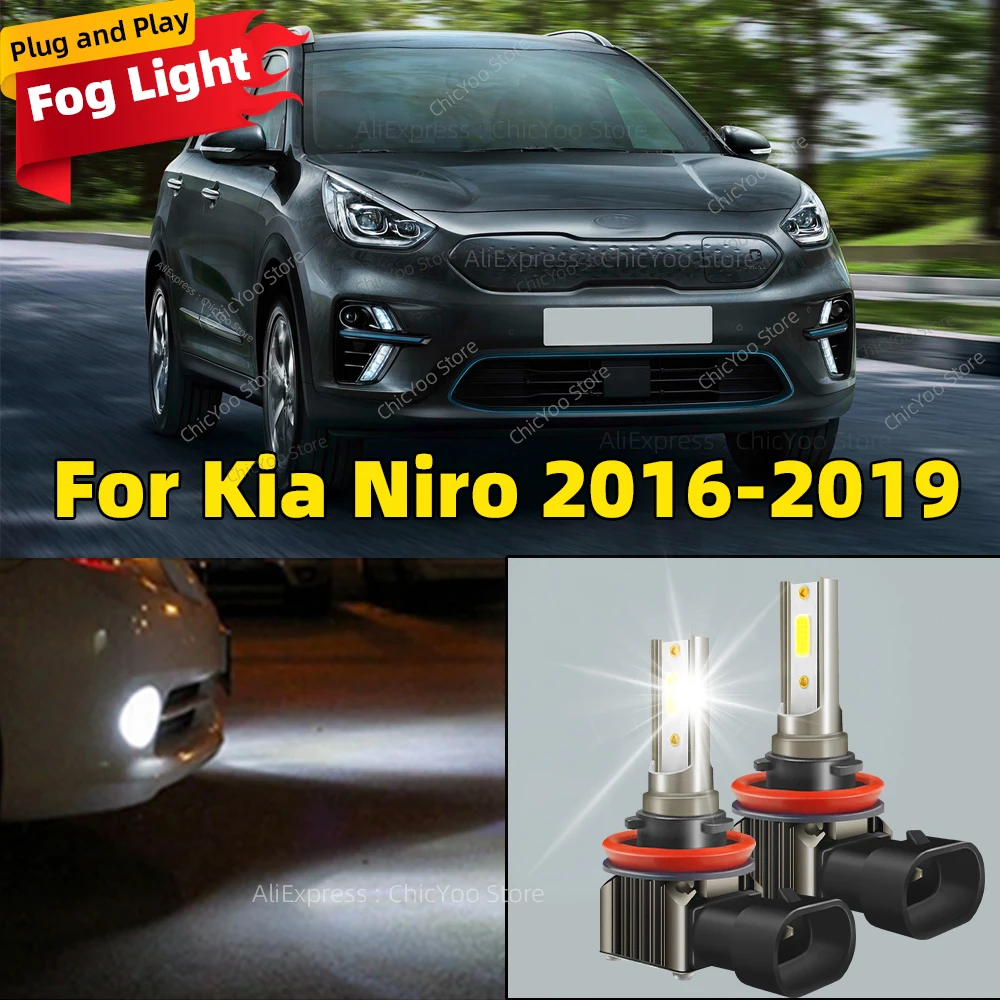 2Pcs Car LED Fog Light Bulb 6000K White 15000LM Wireless Front Fog Lamp 2Side CHip 12V For Kia Niro 2016 2017 2018 2019