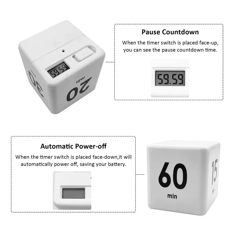 Time Cube Timer Kitchen Timer Kids for Time Management Countdown Settings 15 20 30 60 Minutes Kitchen Cooking Tools & Gadgets