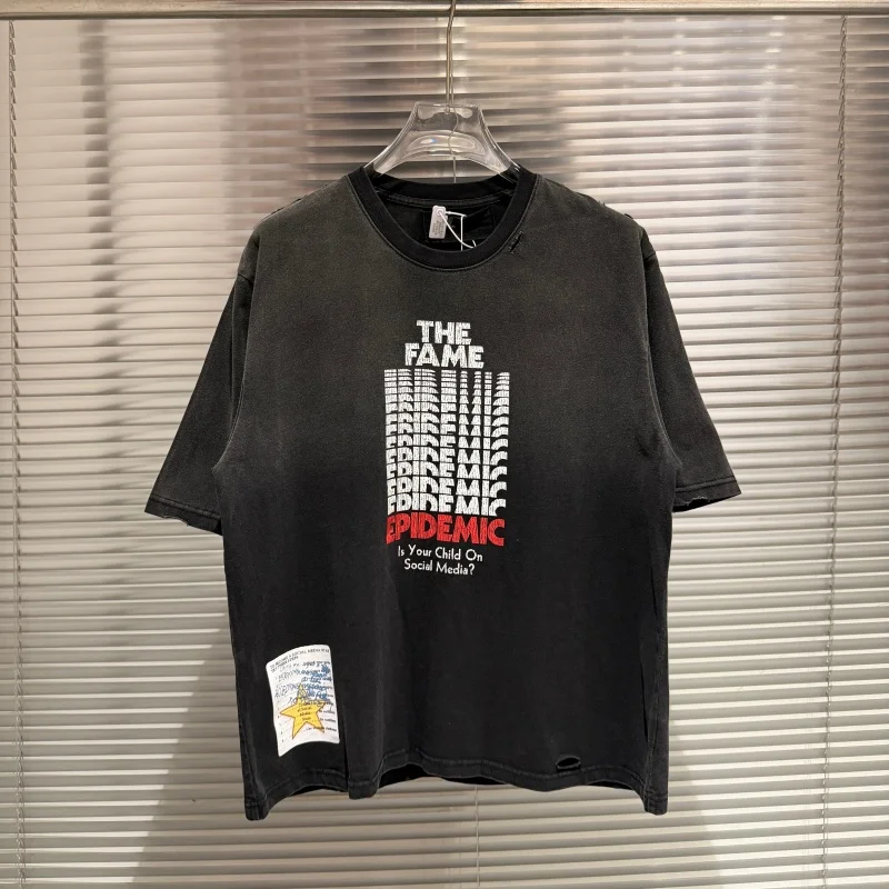 Streetwear Lettering Overlays Digital Print Black Crew Neck Cotton High Street Men's Women's Casual Breathable Paly Tee
