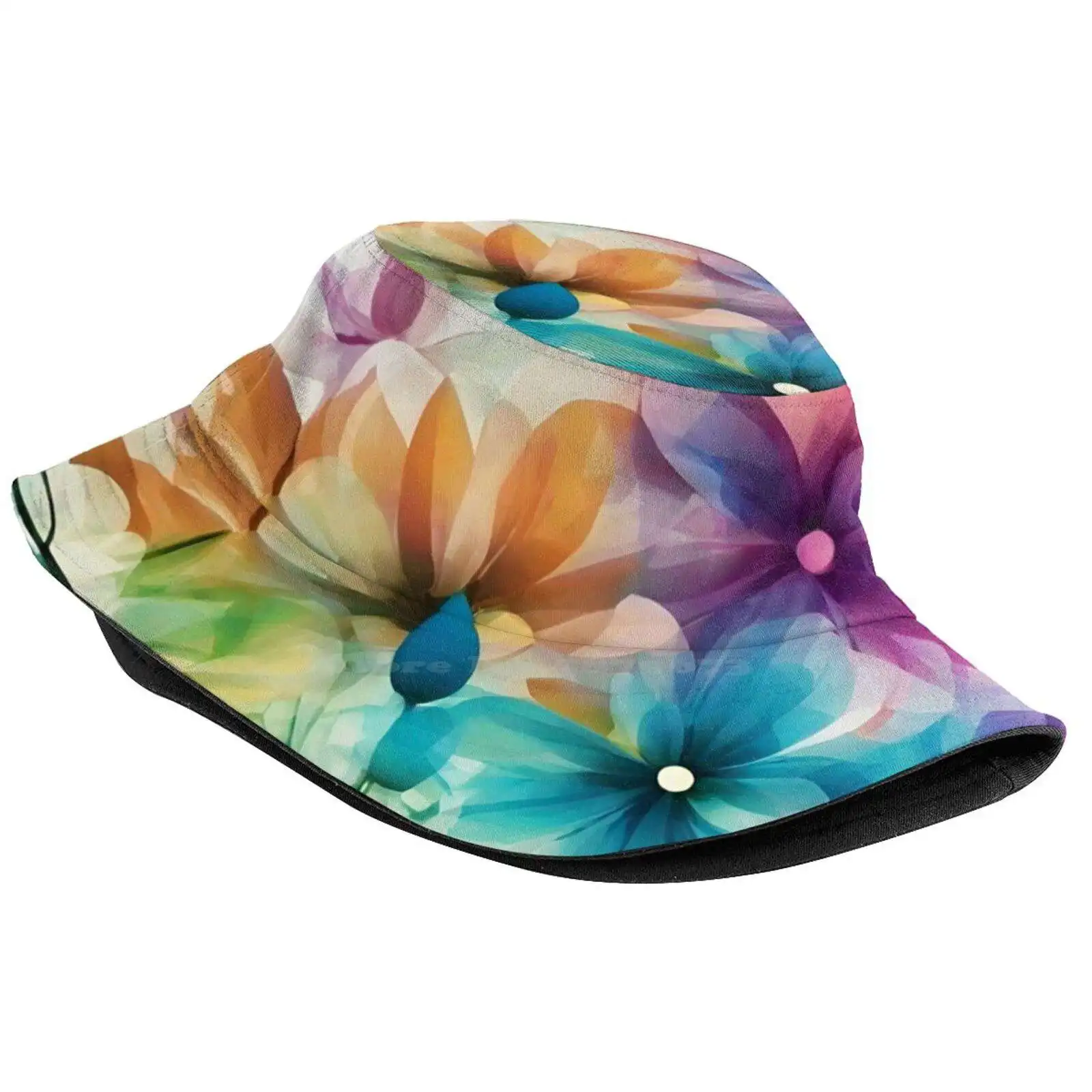 Beautiful Flowers Abstract Pattern Sun Cap Fisherman Hat Bucket Hats Abstract Blooms Petals Orange Blue Yellow Purple Green