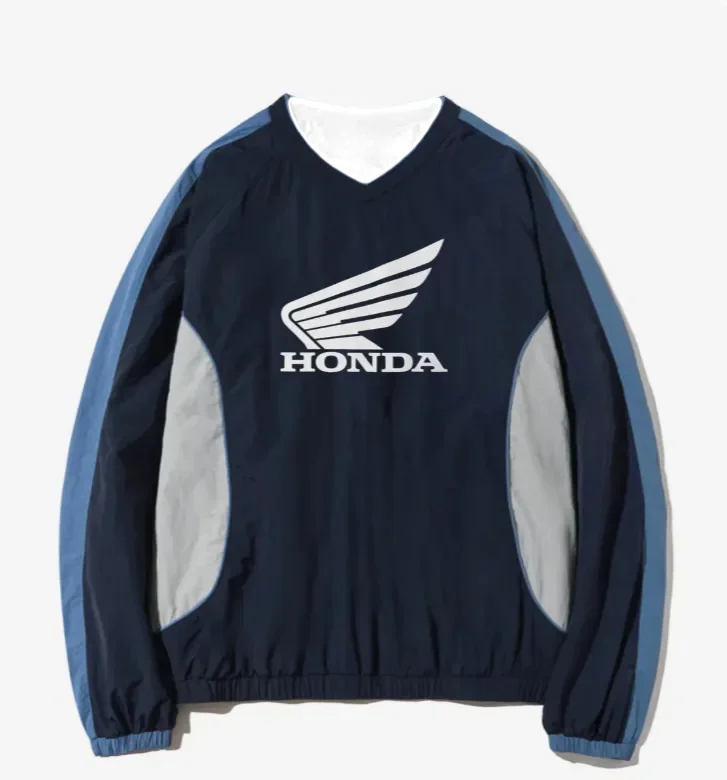 2026 Autumn New Style Retro Motorsport Long Sleeve Top Men Color Block Splicing V Neck Loose Fit Lightweight Casual Pullover