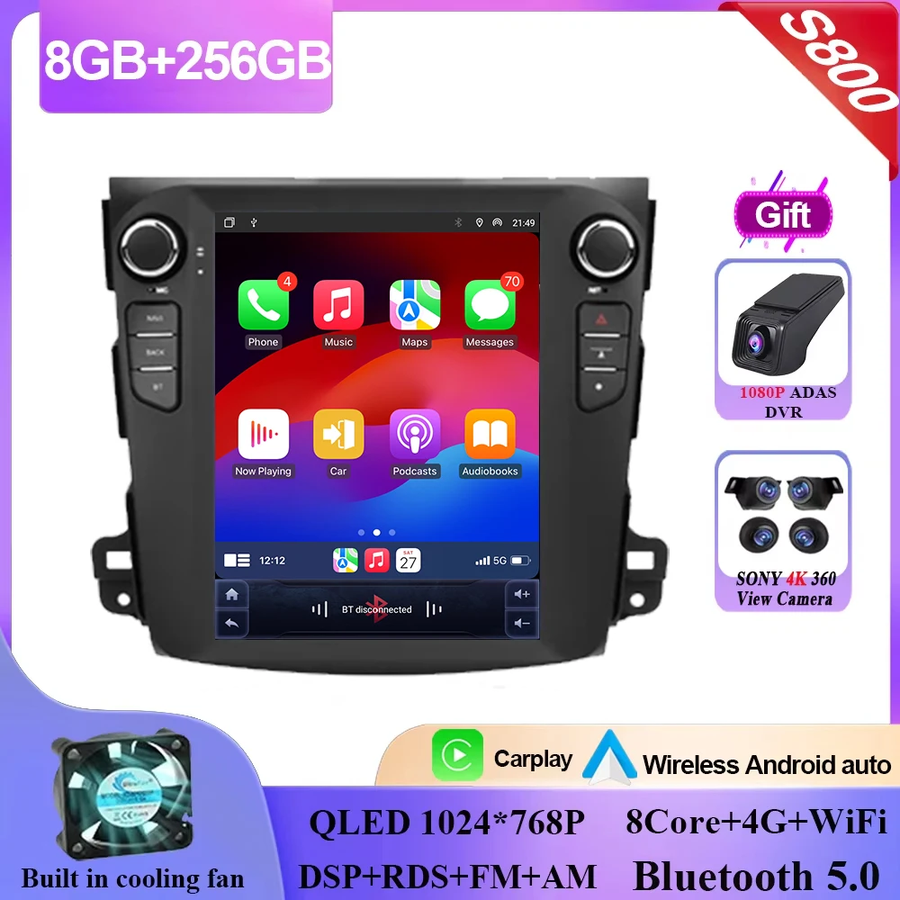 9.7 "Android 16 Voor Mitsubishi Outlander Xl 2 2008-2011 Autoradio Multimedia Speler Stereo Navigatie GPS Carplay 4G HDR Scherm