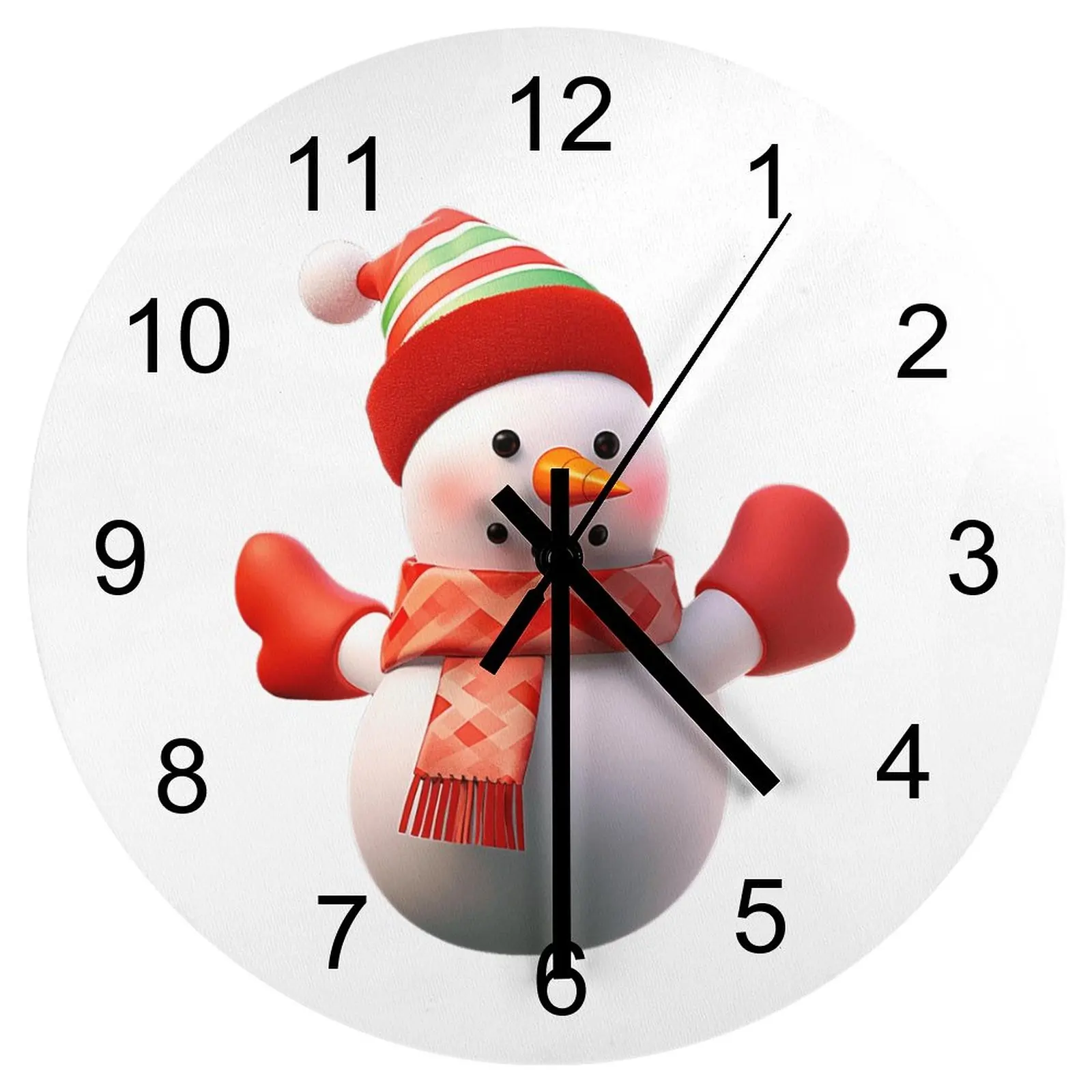 

Dining Room Wall Clock Christmas snowman Clocks 12 inch Mute Wooden Round Artistic Trend Rustic