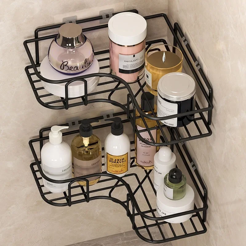 Wandmontiertes Eisen-Badezimmerregal ohne Bohren, Eck-Duschablage, rostfreies Aufbewahrungsregal für Shampoo und Kosmetik-Organizer – Detail 3