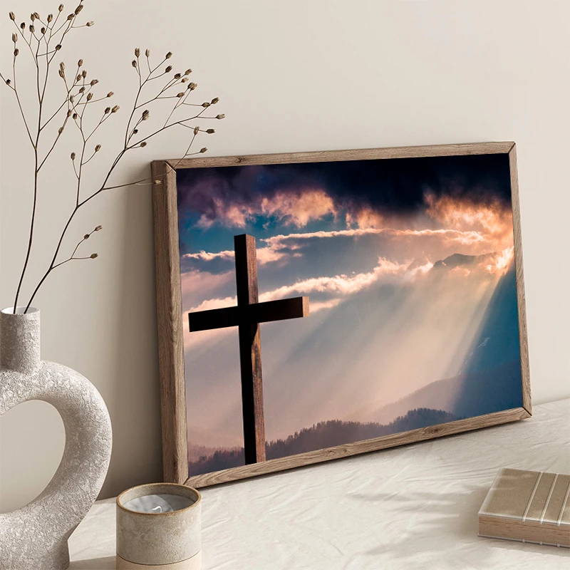 Jesus Walks on Water Art Poster Bible Watercolor Christian God Shepherd Cross Canvas Painting Wall Art Living Room Home Decor