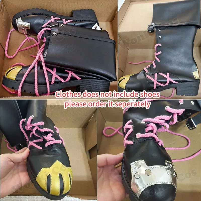 CyAnime Arcane Jinx Cosplay Costume Shoes Boots for Jinx Cosplay Wig Long Hair for Women Halloween Party Carnival Outfits