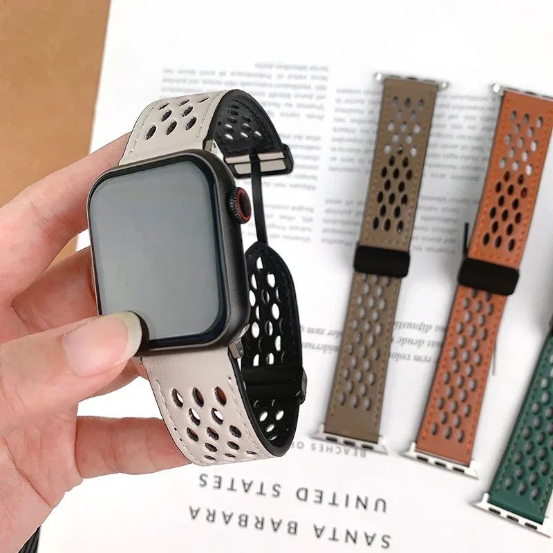 Leather Strap for Apple Watch Band 49mm 41mm 45mm 44mm 42mm 40MM 38MM Magnetic Bracelet for IWatch Ultra 2 Series 9 8 7 6 5 4 SE