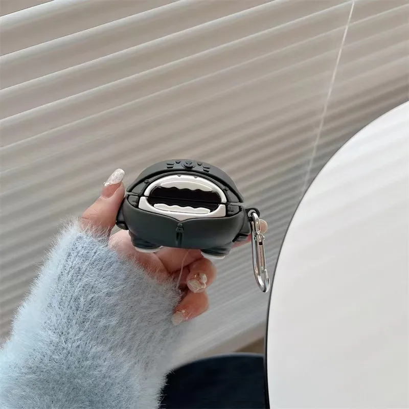 Para samsung galaxy buds2 pro/botões ao vivo/botões pro/botões 2 caixa de carregamento, 3d bonito dos desenhos animados preto tubarão silicone fone de ouvido caso com gancho