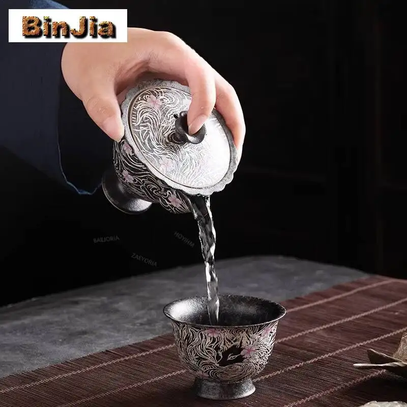 140ml Gilt Silver Nine-tailed Fox Teapot Creative Tea Infuser Pot Tea Making Kettle With Strainer Drinkware Supplies Collection